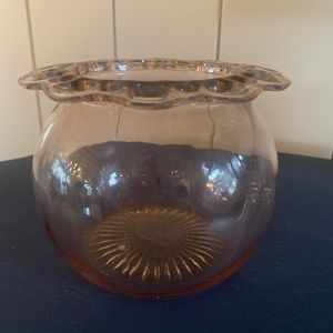 ❤️Vintage Pink Depression Glass scalloped round container vase pot